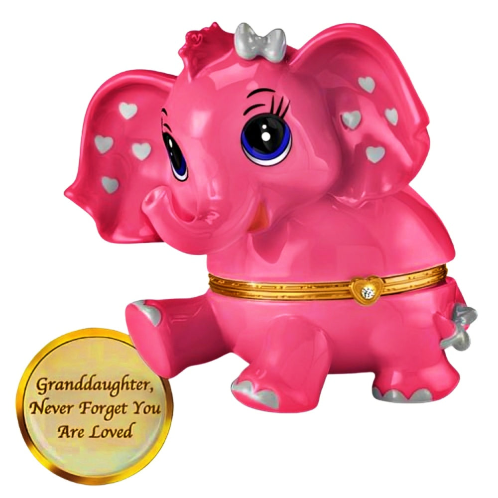 The Bradford Exchange Granddaughter, Never Forget You Are Loved Birthstone Music Box Collection Issue #6: JUNE Heirloom Porcelain Elephant with Swarovski Crystal and Plays 