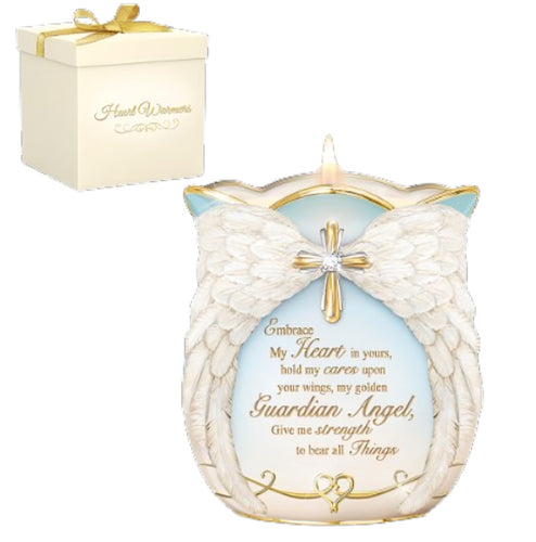 The Bradford Exchange Guardian Angel Candle Handcrafted of Lustrous Heirloom Porcelain® with 22K Gold Raised Relief Accents Candleholder 4-inches - RCE Global Solutions