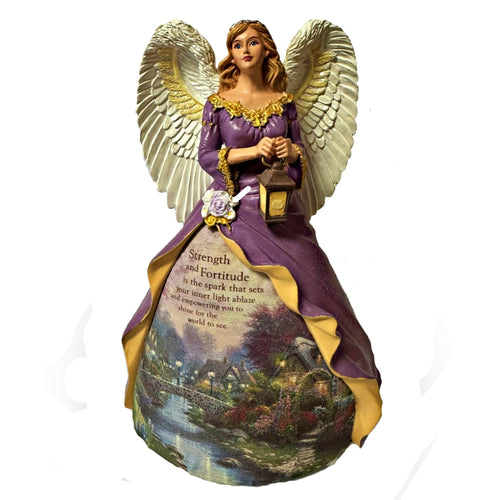 The Hamilton Collection Thomas Kinkade Angels of Lamplight Lane Figurine Collection Issue #3“Luminaries of Strength and Fortitude” with LED Lights & Canvas Gown 7-inches