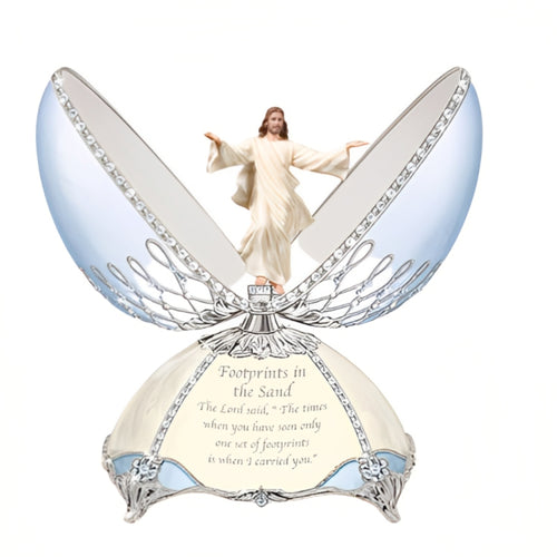 The Bradford Exchange Footprints In The Sand Journey Of Faith Musical Egg Hand-Painted Jesus Sculpture Plays Amazing Grace with Heirloom Porcelain and Swarovski Crystals A Tribute to Eternal Love and Faith 6.25-inches - RCE Global Solutions
