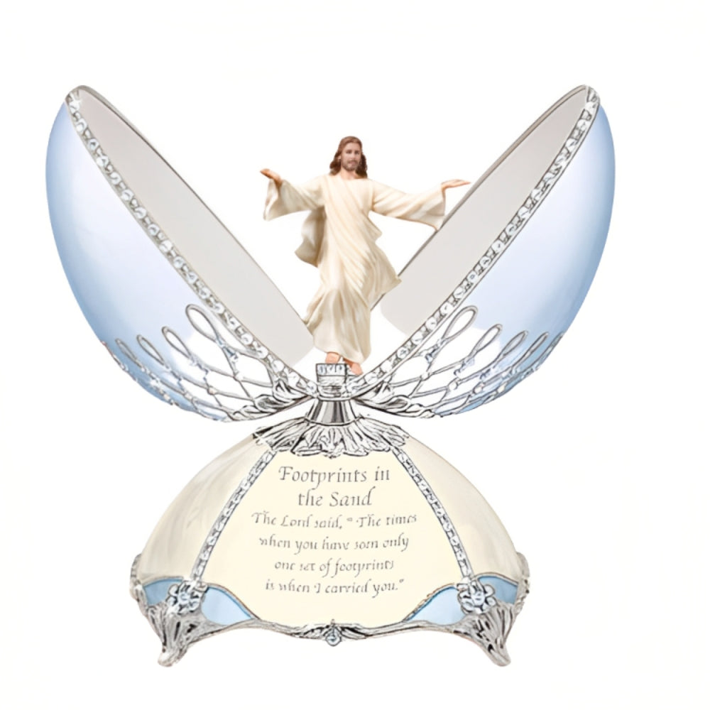 The Bradford Exchange Footprints In The Sand Journey Of Faith Musical Egg Hand-Painted Jesus Sculpture Plays Amazing Grace with Heirloom Porcelain and Swarovski Crystals A Tribute to Eternal Love and Faith 6.25-inches - RCE Global Solutions