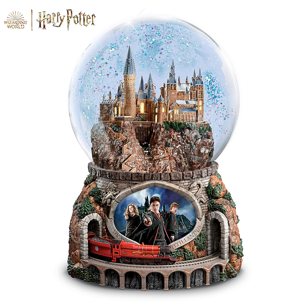 The Bradford Exchange Harry Potter Journey To Hogwarts Express Illuminated Musical Glitter Snow Globe Handmade Lighted Sculpture With Hermione Ron and Moving Train Plays Hedwigs Theme Song 7-Inches - RCE Global Solutions