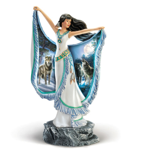 The Bradford Exchange Maidens of the Light Sculpture Collection #2: Devotion To Mother Earth Illuminated Sculpture Hand-Painted Indigenous-Inspired Figurine with Wolf Art by James Meger 8-inches - RCE Global Solutions