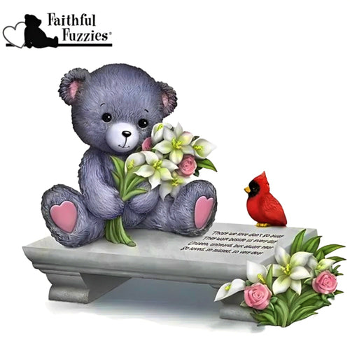 The Hamilton Collection Faithful Fuzzies Forever in My Heart Figurine Issue #1 "A Love So Dear" Hand-Painted Bereavement Bear with Cardinal and Flowers Memorial Keepsake 3.5-inches