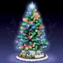 Load image into Gallery viewer, The Bradford Exchange Thomas Kinkade Holiday Sparkle Tabletop Christmas Tree Decoration Color Changing Fiber Optic Lights Illuminated Sculpted Village Star Topper Rotating Train 8 Melodies 18-Inches - RCE Global Solutions
