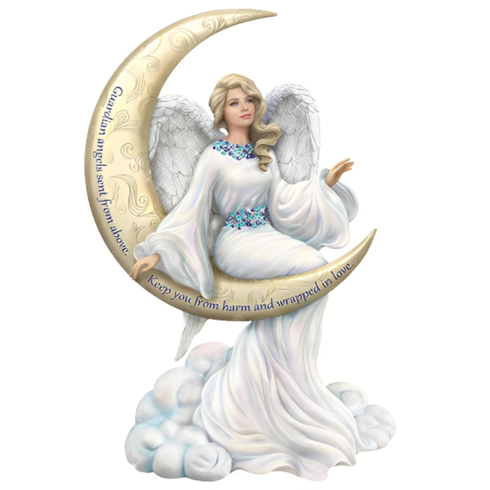 The Hamilton Collection Wrapped in Love Guardian Angel Figurine Limited Edition Handcrafted Resin Sculpture with Swarovski® Crystals and Sentimental Moon Base by Dona Gelsinger 8.25-inches - RCE Global Solutions