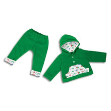 Load image into Gallery viewer, The Ashton-Drake Galleries Zoom Zoom Accessory Set That Fits Baby Dolls Featuring A Green Hoodie &amp; Matching Pair of Sweatpants Accented with an All Over Car Print - RCE Global Solutions
