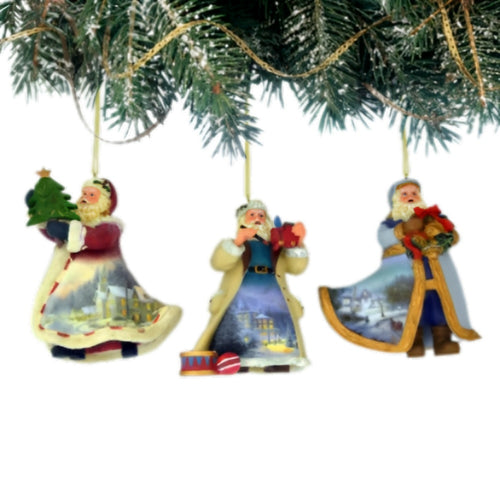 The Ashton-Drake Galleries Victorian Winter Scenes Santas Ornament Collection Issue #29 Painter of Light Artistry Three Dimensional Elegance with Elaborate Detailing Christmas Decoration Set of 3 by Thomas Kinkade 4-inches