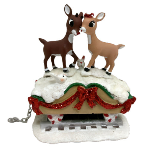 The Bradford Exchange Lucky To Be Together Lighting The Holiday Path All Aboard The Rudolph® Express Collection Issue #10 A Delightful Celebration of Christmas Cheer Handcrafted & Hand Painted Christmas Decoration 4.5-inches