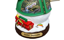 Load image into Gallery viewer, The Bradford Exchange Fishin' Impossible Collection Issue #4 Merry Fishman Snowman Figurine by Al Agnew, with Fishing Tackle Box and Fishing Hotspots Scroll, Holiday Decor 7.5 inches
