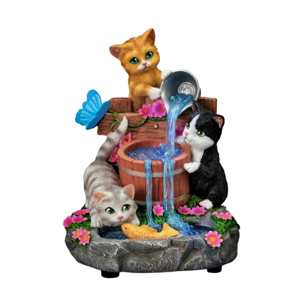 The Bradford Exchange Playful Paws Collection Whiskers and Waterfalls Cat Sculpture with LED-Lit Crystalline Water Hand-Painted Resin 8-inches