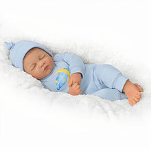 Load image into Gallery viewer, The Ashton-Drake Galleries Boy Baby Doll &quot;Ethan&quot; With Swaddle &amp; Hat So Truly Real® Hand-painted, Weighted Body and Hand-rooted Hair, Poseable Vinyl Limbs by Waltraud Hanl 19-inches - RCE Global Solutions
