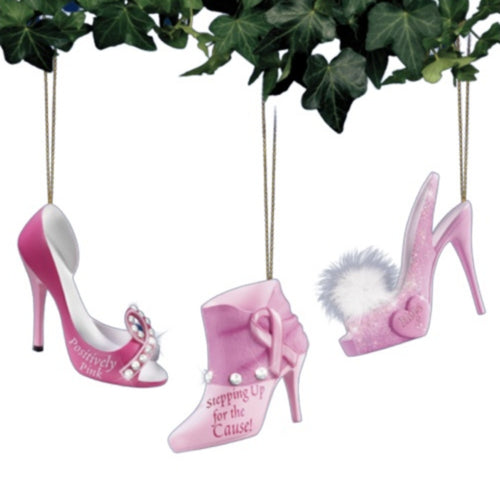 The Bradford Exchange BCA Shoe Set of 3 Christmas Ornaments Decorations Beautifully Exquisitely Handcrafted Breast Cancer Awareness Design 3-inches - RCE Global Solutions