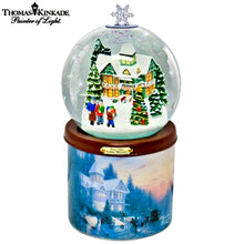 Load image into Gallery viewer, The Bradford Exchange Thomas Kinkade Scent-sational Holiday Treasures Flameless Snowglobe Candle Collection Issue #3: Jingle Bells Flameless Globe Candle Illuminated Holiday Glitter Globe with Scented Base Music and Hand-Painted Christmas Artwork 7&quot;
