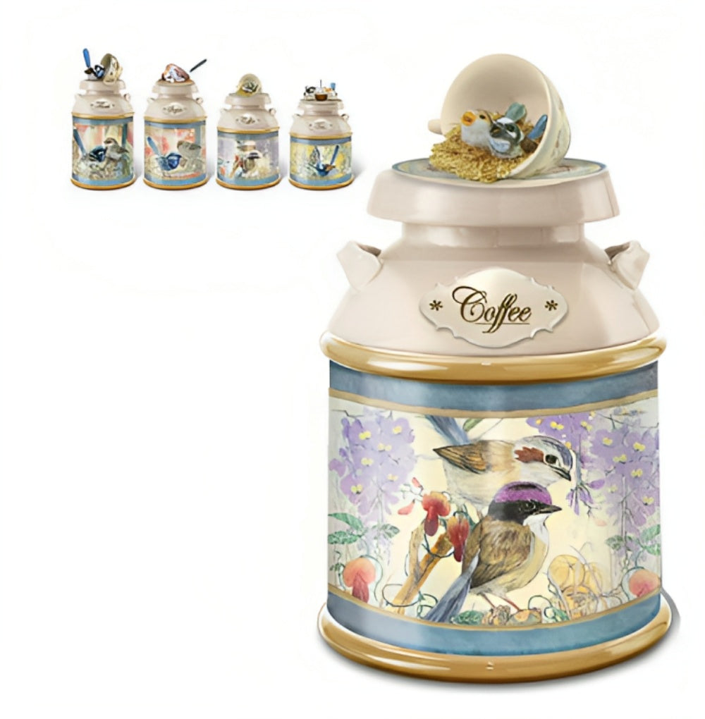 The Bradford Exchange Splendid Fairy Wren Canister Captivating Elegance Unveiled Enchanting Tea-reasures of the Garden Canister Collection Issue #2 Featuring Exquisite Fairy Wren Artwork by Joy Scherger 6-inches - RCE Global Solutions