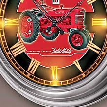 Load image into Gallery viewer, The Bradford Exchange Farmall Atomic Wall Clock with Model H Tractor Art Illuminated Indoor/Outdoor Clock with Weather-Resistant Brushed Chrome Housing and Self-Setting Time 14-inches
