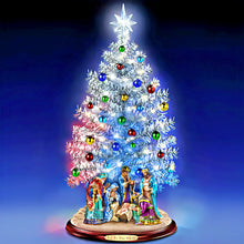 Load image into Gallery viewer, The Bradford Exchange Joy to the World Nativity Tabletop Christmas Tree with Lights &amp; Music Pre-Lit Holiday Tree with Sculpted Nativity Scene Color-Changing Base USB Powered Christmas Decor 16-inches
