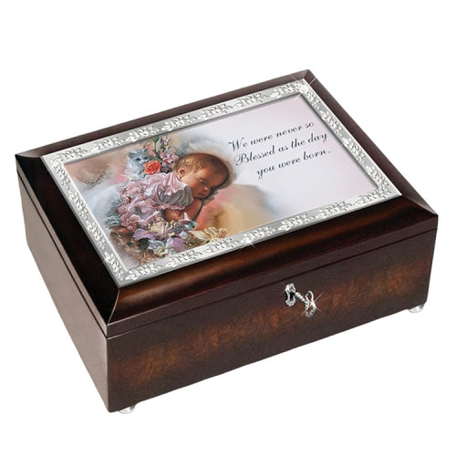 The Bradford Exchange Loving Blessings Music Box Portrait of a Sleeping Baby Girl Handcrafted with Mahogany Finish and Glass Lid Plays 