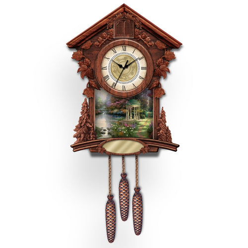 The Bradford Exchange Thomas Kinkade Timeless Moments Personalized Cuckoo Clock with Family Name Engraving and Seasonal Artwork 9-Inches