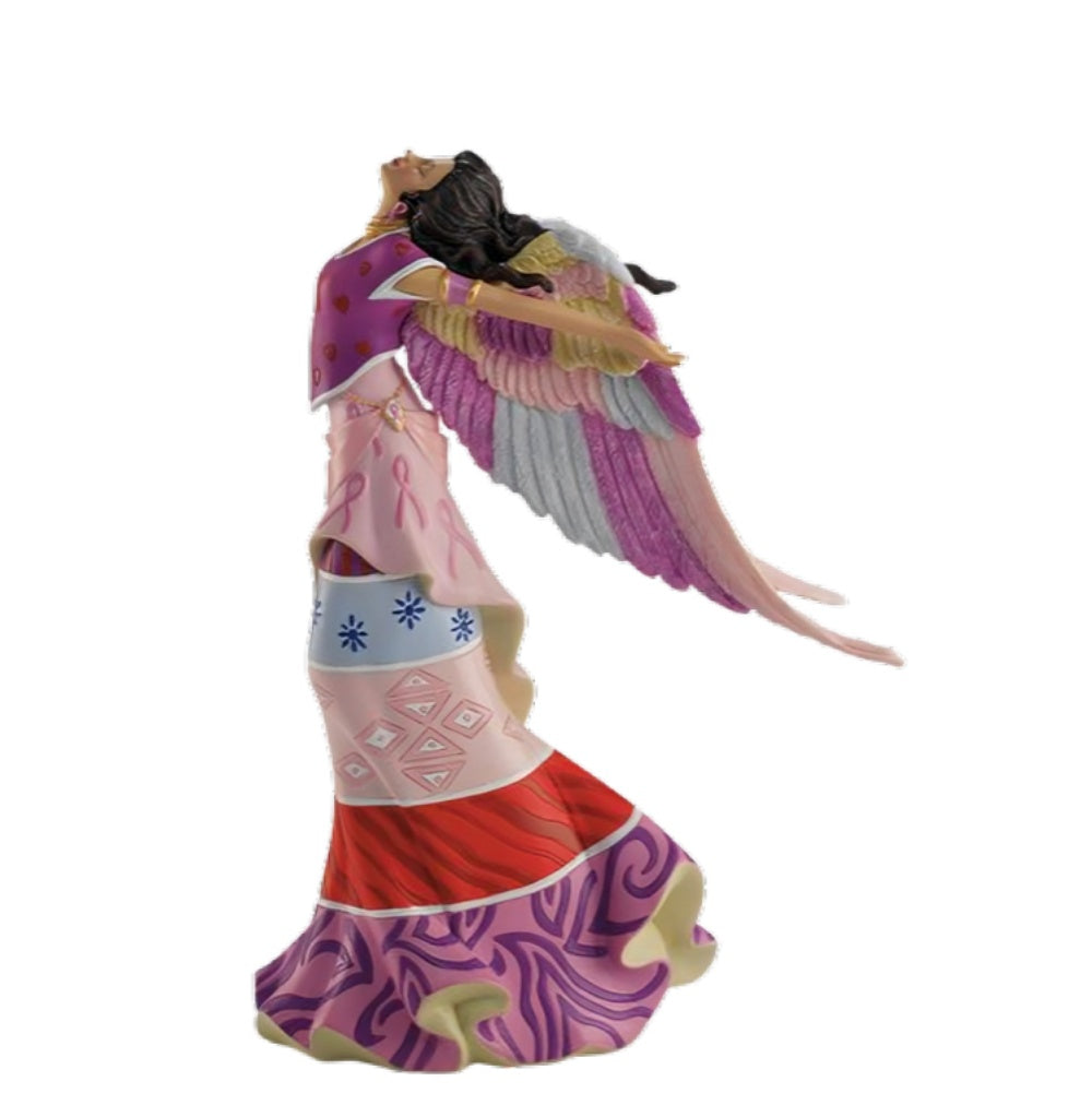 The Bradford Exchange Rejoice in Inner Joy Angel Figurine Hand-Painted with Feathered Wings Supports Breast Cancer Awareness Limited Edition by Keith Mallett 8.25-inches