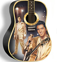 Load image into Gallery viewer, The Bradford Exchange Gold and Glitter Elvis Presley Guitar Sculpture with LED Backlighting Color-Changing Lights &amp; TCB Logo by Acclaimed Painter Nate Giorgio 12-inches - RCE Global Solutions
