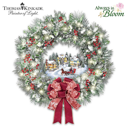 The Bradford Exchange A Holiday Homecoming Lighted Musical Wreath Holiday Village Christmas Decoration by Thomas Kinkade 14-Inches - RCE Global Solutions