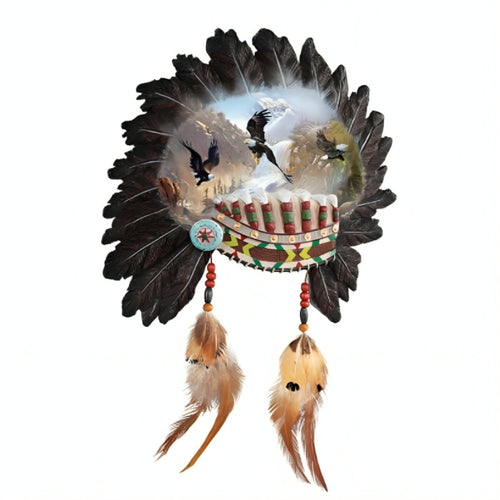 The Bradford Exchange Eagle Art Wall Decor Collection Issue #7: Rapid Descent Handcrafted Native American Resin Art with Real Feathers & Hand Painted Beadwork Featuring Ted Blaylocks Panoramic Eagle Portraits 9 1/4-inches - RCE Global Solutions