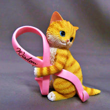 Load image into Gallery viewer, The Hamilton Collection Ribbons of Purr-fect Hope Collection Issue #5 Whisker Wisdom Cat Figurine Handcrafted Resin Kitten Collectible with Pink Ribbon and Inspirational Sentiment Breast Cancer Awareness Tribute 2.5-inches
