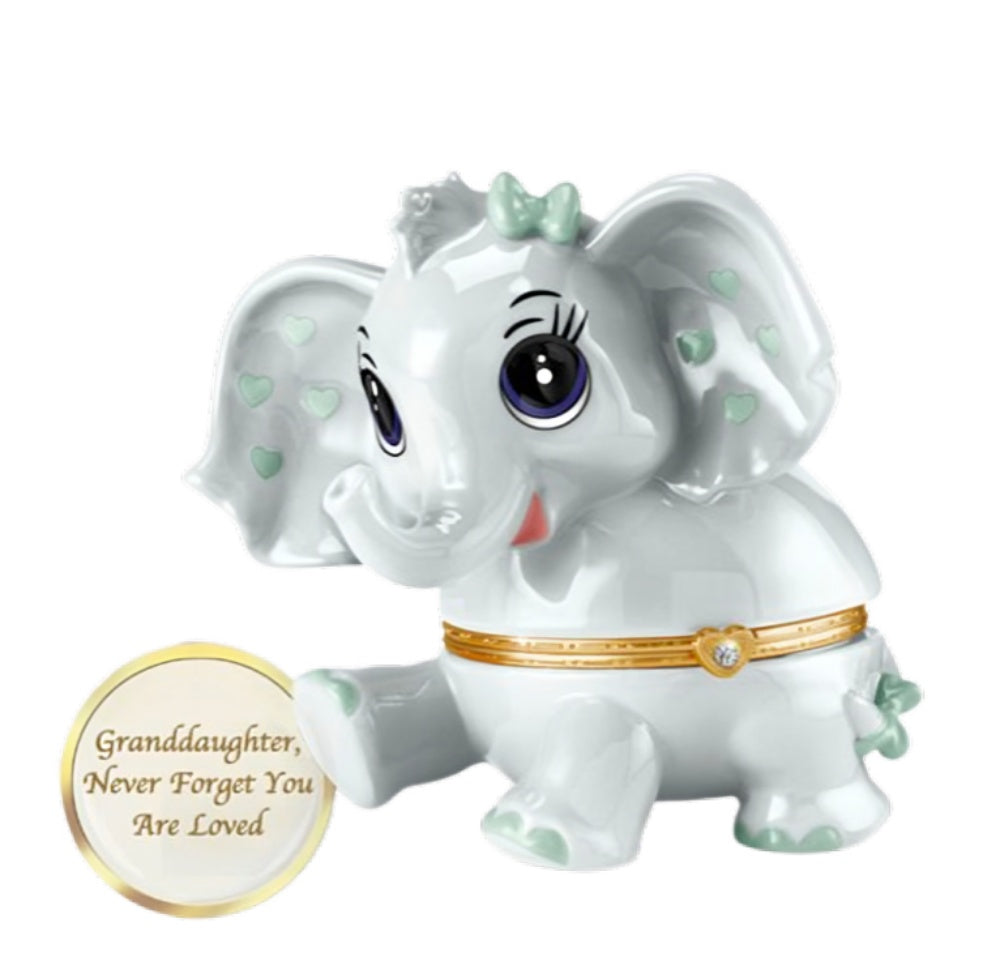 The Bradford Exchange Granddaughter, Never Forget You Are Loved Collection Issue #10: October Elephant Heirloom Porcelain® Music Box with Swarovski Crystal Plays 