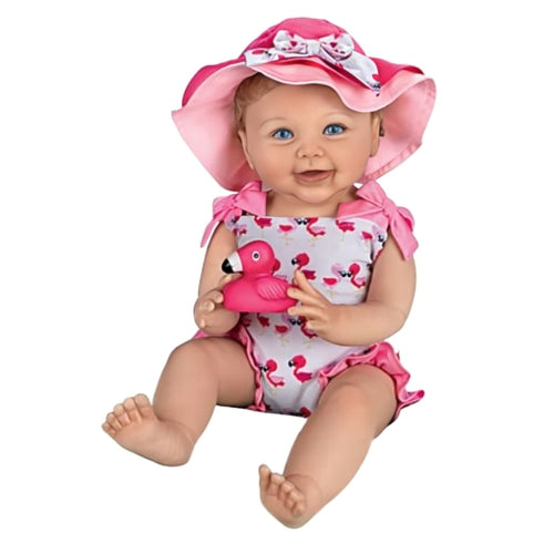 The Ashton-Drake Galleries Sweet Summer Splashes Baby Doll RealTouch Vinyl Collectible Baby Doll with Hand-Rooted Hair, Flamingo Swimsuit & Pool Toy by Linda Murray 18-inches