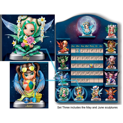 The Bradford Exchange A Year Of Enchantment Perpetual Calendar Collection MAY & JUNE Fairy Sculpture Set of 2 by Jasmine Becket-Griffith 3.5-Inches Issue #3 - RCE Global Solutions
