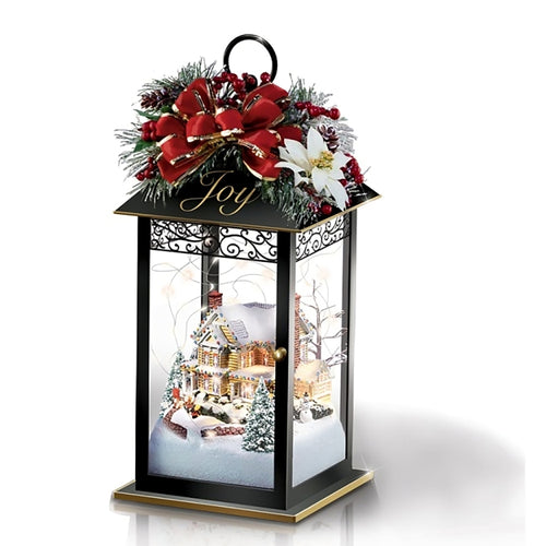 The Bradford Exchange Holiday Lanterns Joy Sparkle Of The Season Table Centerpiece Collection Issue #3 Hand Crafted Illuminated Always in Bloom Poinsettia The Season Light Up Victorian Holiday Lanterns Christmas Decoration by Thomas Kinkade 8-inches