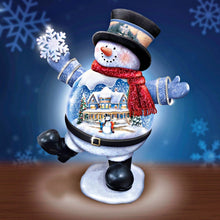 Load image into Gallery viewer, The Bradford Exchange Thomas Kinkade Snow Bellies Snowglobe Collection Issue #1 “Snow Day” Illuminated Snowman Village Scene 7-inches
