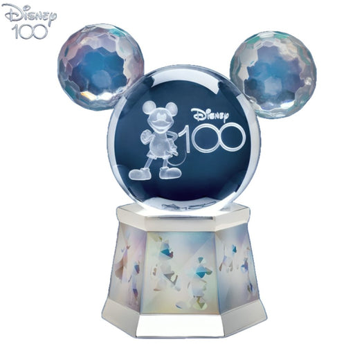 The Bradford Exchange Disney100: 100 Years Of Wonder Sculpture Commemorating a Century of Disney Magic with Mickey Mouse and Friends Stunning 3D Glass Globe with Rotating Rainbow Colors and Faceted Hexagonal Base Featuring Beloved Characters 6.5