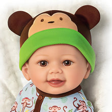 Load image into Gallery viewer, The Ashton-Drake Galleries Lucas Monkey-Themed Lifelike Baby Doll RealTouch® Vinyl Poseable Weighted Cloth Body Hand-rooted Hair by Linda Murray 18-inches - RCE Global Solutions
