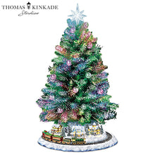 Load image into Gallery viewer, The Bradford Exchange Thomas Kinkade Holiday Sparkle Tabletop Christmas Tree Decoration Color Changing Fiber Optic Lights Illuminated Sculpted Village Star Topper Rotating Train 8 Melodies 18-Inches - RCE Global Solutions
