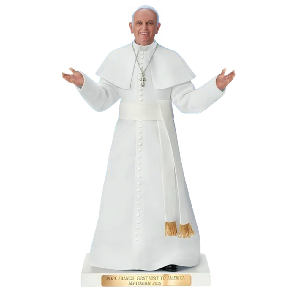 The Ashton-Drake Galleries Pope Francis First Visit to America Sculpture September 2015 Commemorative Religious Collectible Sculpture Hand-Painted Catholic Figurine with Display Base and Plaque 17-inches