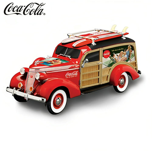 The Hamilton Collection COCA-COLA® Cruising to Refreshment 1937 Studebaker Coke Woody Wagon Sculpture 1:18 Scale Vintage Beach Ride with Surfboards Handcrafted Resin Collectible 10-inches - RCE Global Solutions