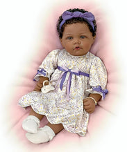 Load image into Gallery viewer, The Ashton-Drake Galleries So Truly Real All God's Grace in One Tiny Face Lifelike Baby Doll with A Cross Bracelet and Featuring A Purple-Accented Dress 20-inches
