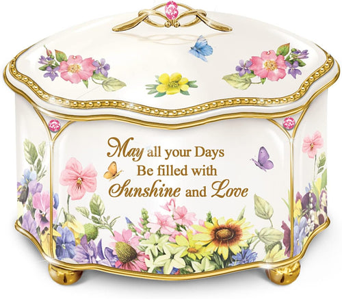 The Bradford Exchange A Garden of Love Hand-Glazed Ivory-Color Music Box Adorned with Nature Art by Marjolein Bastin and Features A Scalloped-Edge Lid with 22K-Gold Accents