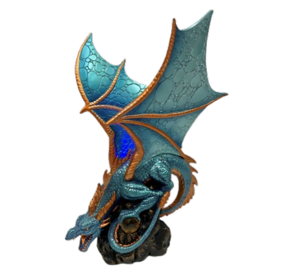 The Bradford Exchange Ancient Mysteries Dragon Sculpture Collection Issue #10:Cobalt Sentinal Handcrafted Fantasy Dragons with Illuminated LED Lights High Fantasy Decor with Faux Jewels 11-inches