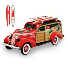 Load image into Gallery viewer, The Hamilton Collection COCA-COLA® Cruising to Refreshment 1937 Studebaker Coke Woody Wagon Sculpture 1:18 Scale Vintage Beach Ride with Surfboards Handcrafted Resin Collectible 10-inches - RCE Global Solutions
