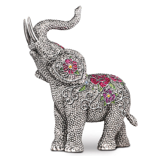 The Hamilton Collection Blake Jensen Legends of Fortune Elephant Figurine Features Hand Set Faux Gems in Pave Style Setting With Bas-relief Floral Patterns and Swarovski Crystal Accents 7