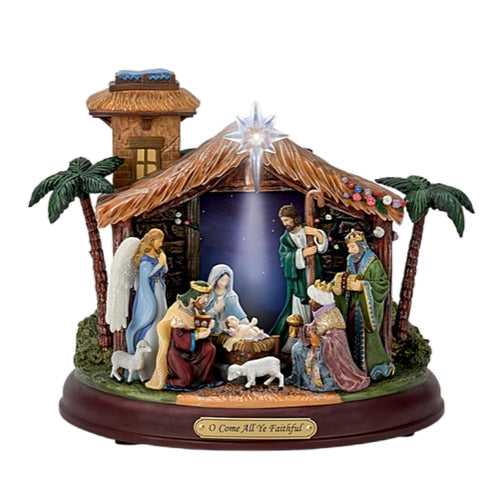 The Bradford Exchange Hawthorne Village Division Projection Nativity 'Oh Come All Ye Faithful' Nativity Sculpture Hand-Painted with Starry Projection & Illuminated Manger by Thomas Kinkade 8-Inches - RCE Global Solutions