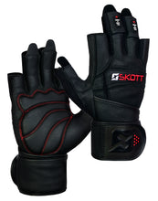 Load image into Gallery viewer, Skott Dark Predator Weightlifting Gloves Genuine Leather Gym Gloves with Double Wrist Support Padded Palm 3D Unisex Fit Heavy Duty Training Best Body Building Fitness and Exercise Accessories Unisex
