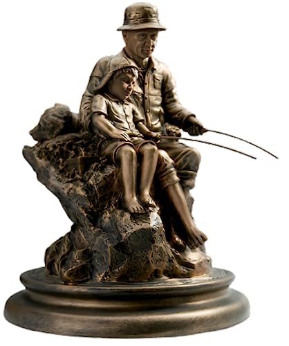 The Bradford Exchange 'Summer Memories' Grandfather and Grandson Fishing Sculpture Hand-Painted Bronze Powder Resin Three-Dimensional Intricate Masterpiece by Kevin Daniel 8.5 Inches