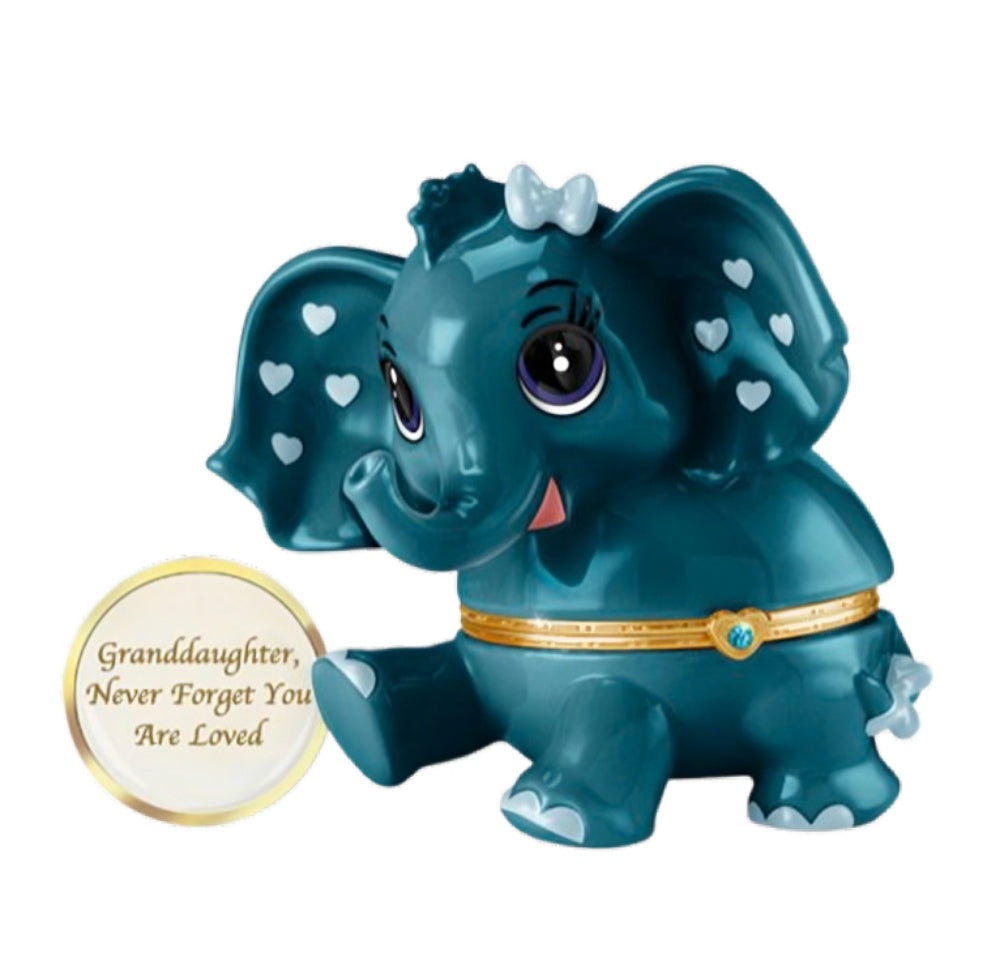 The Bradford Exchange Granddaughter, Never Forget You Are Loved Collection Issue #12: December Elephant Heirloom Porcelain® Music Box with Swarovski Crystal Plays 