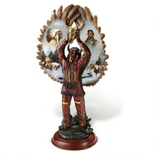 Load image into Gallery viewer, The Bradford Exchange Spirit of the Warrior Bronze Sculpture Collection Issue #6: Noble Messenger Native American-Inspired Cold-Cast Bronze with Chuck Ren Warrior Portrait and Mahogany Base 10-inches
