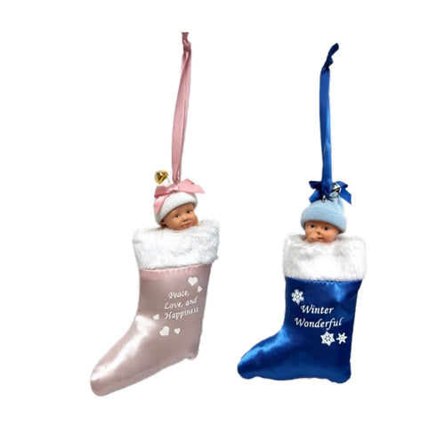 The Ashton-Drake Galleries Holiday Jingle Bell Ornament Collection Issue #5: 'Pink & Blue Baby Ornament' Handcrafted Baby Christmas Decorations by Sherry Rawn 4-inches - RCE Global Solutions