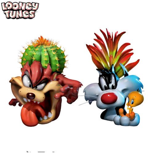 The Bradford Exchange LOONEY TUNES Succulent Collection Issue #2: Taz and Sylvester with Tweety Handcrafted Pots with Artificial Succulents in Bright Colors 5.5-Inches - RCE Global Solutions